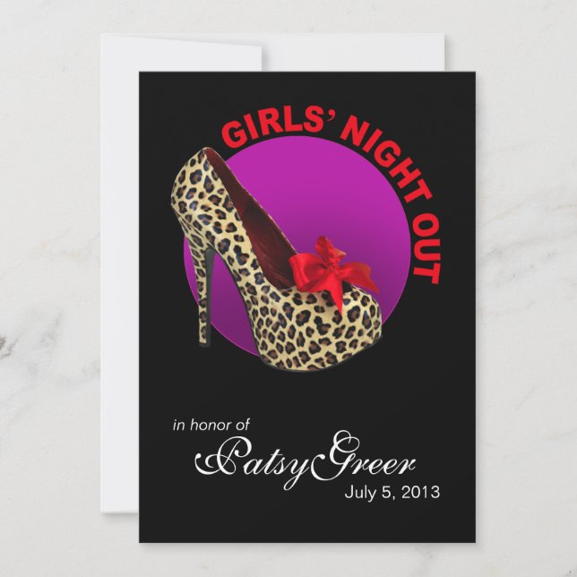 Funky Leopard Stiletto Tjejernas Utflykt Inbjudningar (Framsida)