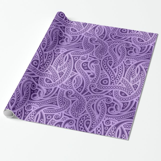 Funky Lila Abstrakt Paisley Mönster Papper Presentpapper (Utrullad)