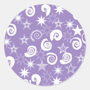 Funky Lila Stars and Swirls Roligt Mönster Gifts Runt Klistermärke