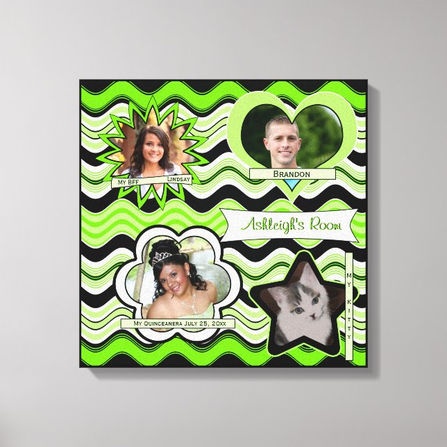 Funky Lime Green, Black, White Photo Wall Hanging Canvastryck (Framsida)