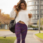 Funky Linjer Lila Leggings<br><div class="desc">Funky diagonalt linjer i ljusa färger mot mörkens lila</div>