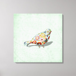Funky Little Whimsical Doodle Bird Paisley Grönt Canvastryck