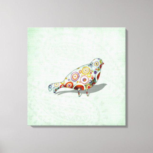 Funky Little Whimsical Doodle Bird Paisley Grönt Canvastryck (Framsida)