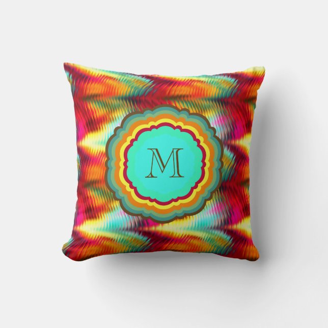 Funky, livfull regnbågmonogram kudde (Framsida)