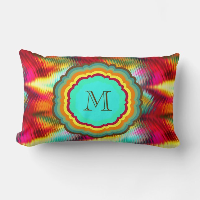 Funky, livfull regnbågmonogram lumbarkudde (Framsida)