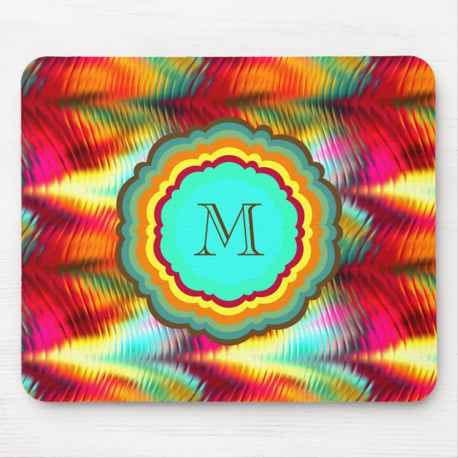 Funky, livfull regnbågmonogram musmatta (Framsidan)