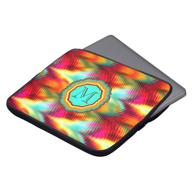 Funky, livfull regnbågsmonogram laptop sleeve (Framsida topp)