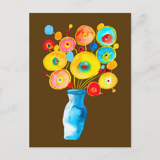 Funky livfulla blommor konst illustration vykort (Framsida)