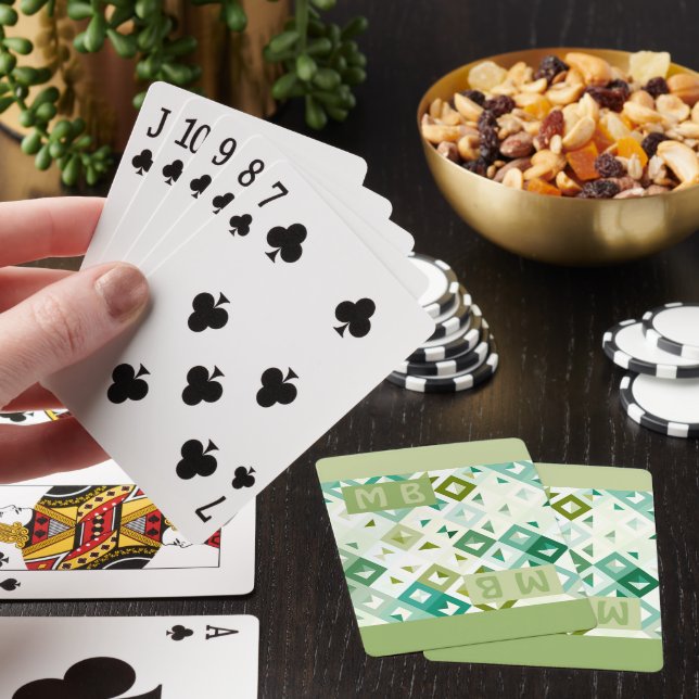 Funky ljus limegrön vit fyrkantig konst mönster casinokort (På plats)