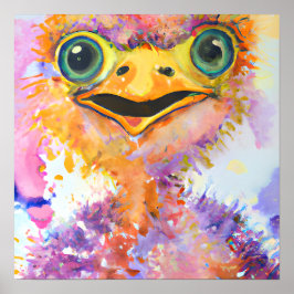 Funky Lycklig Emu Farm Animal Porträtt Art Poster