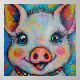 Funky Lycklig Piglet Farm Animal Porträtt Art Poster