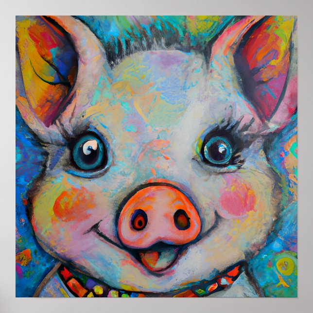 Funky Lycklig Piglet Farm Animal Porträtt Art Poster (Framsidan)