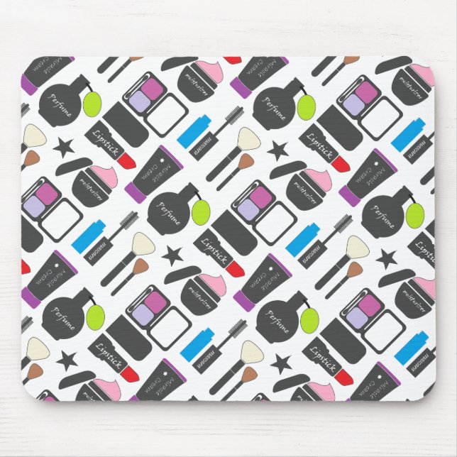 Funky Makeup Cosmetics Collage Mönster Musmatta (Framsidan)