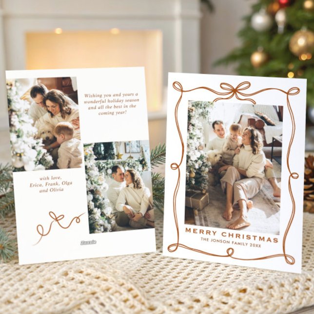 Funky Merry Christmas Boho Bow Ribbon 3 Photo Julkort (Skapare uppladdad)