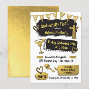 Funky Mexikanska Fiesta Gold Foil Bachelorette Par Inbjudningar