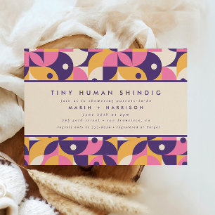 Funky Modern Lila Tiny Human Shindig Baby Shower Inbjudningar