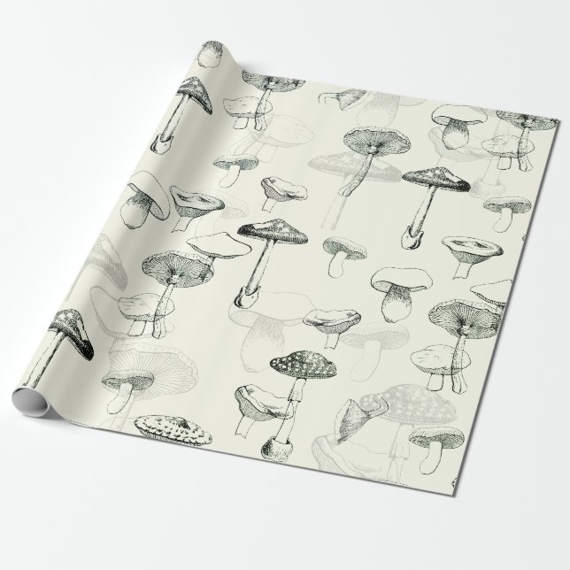Funky Modern Retro Sage Grönt-svampar Presentpapper (Utrullad)