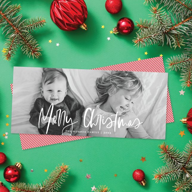 Funky Modern White Calligraphy-skriptfoto Julkort (Skapare uppladdad)