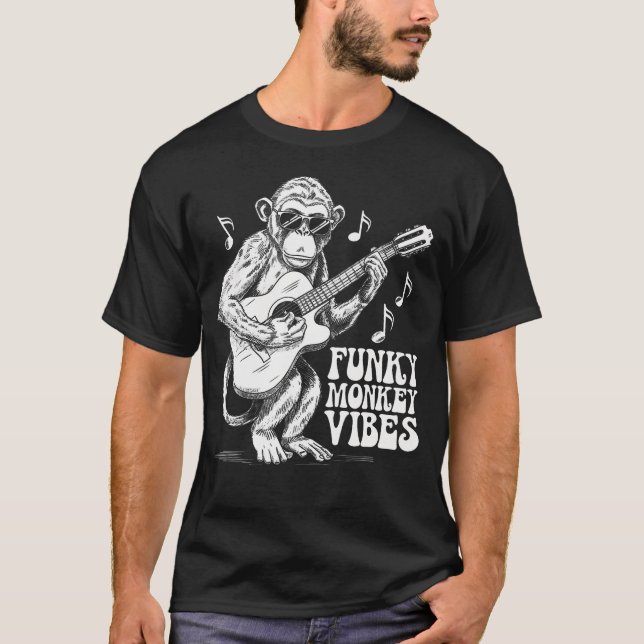 Funky Monkey Vibes Gitarrdesign För Musikälskare T Shirt (Framsida)