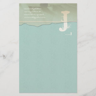 Funky Monogram Stationery Ro Petal Aqua Blue Brevpapper