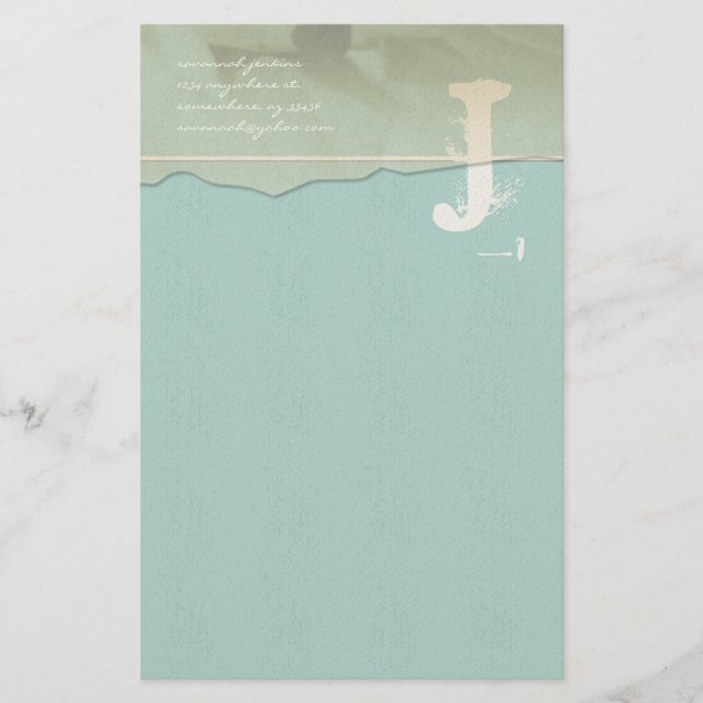 Funky Monogram Stationery Ro Petal Aqua Blue Brevpapper (Framsida)