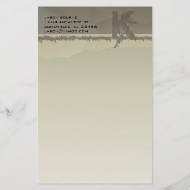 Funky Monogram Taupe Stationery Brevpapper (Framsida)