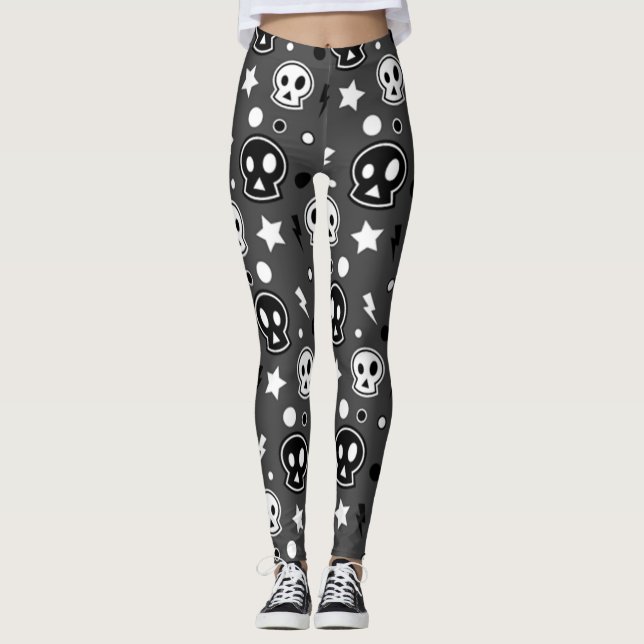 Funky Mörk Skull Mönster Leggings (Framsida)