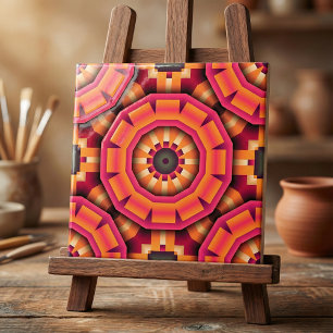 Funky Mosaic Geometric Orange and Rosa Backsplash Kakelplatta