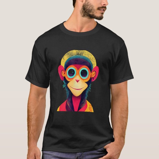 Funky Munky Hipster Monkey_1 T Shirt (Framsida)
