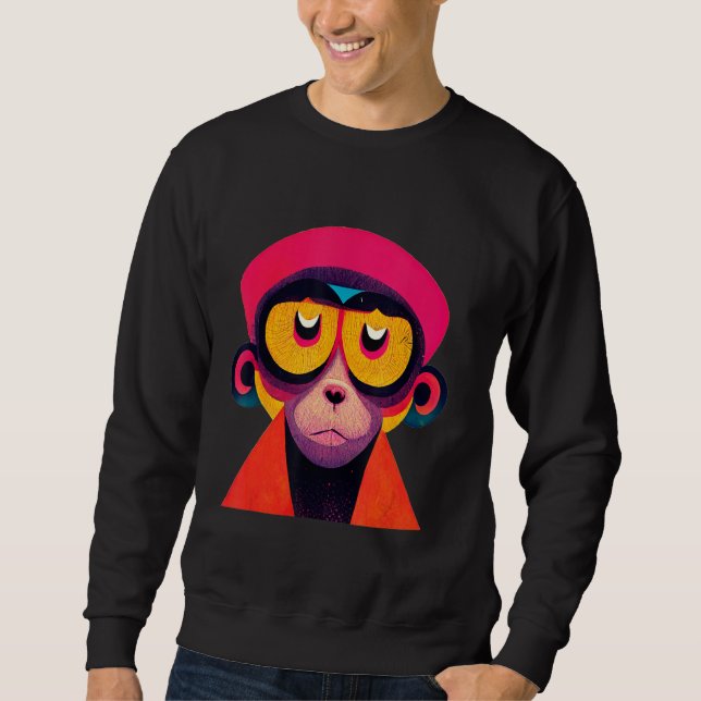 Funky Munky Hipster Monkey Lång Ärmad Tröja (Framsida)