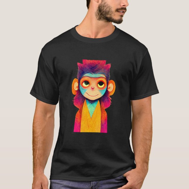 Funky Munky Lycklig Snyggt Monkey T Shirt (Framsida)