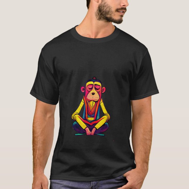 Funky Munky Tibetan Lama Monkey Design T Shirt (Framsida)