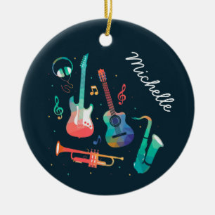 Funky Musikfärgade musikinstrument Julgransprydnad Keramik