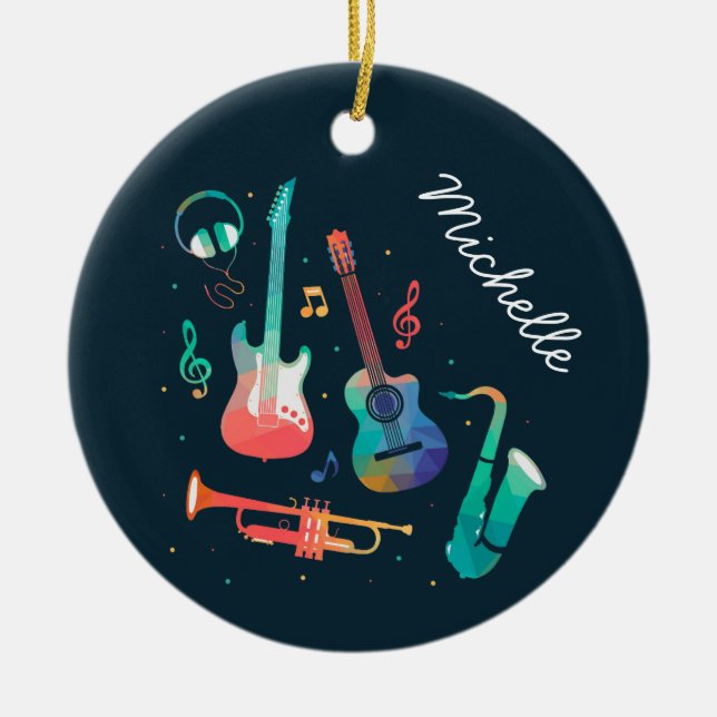 Funky Musikfärgade musikinstrument Julgransprydnad Keramik (Framsidan)
