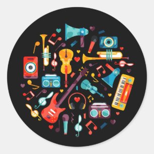 Funky Musikfärgade musikinstrument Runt Klistermärke
