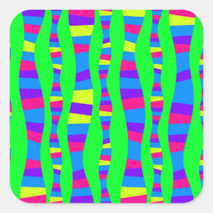 Funky Neon Färg Retro Modern Mönster Psychedelic Fyrkantigt Klistermärke
