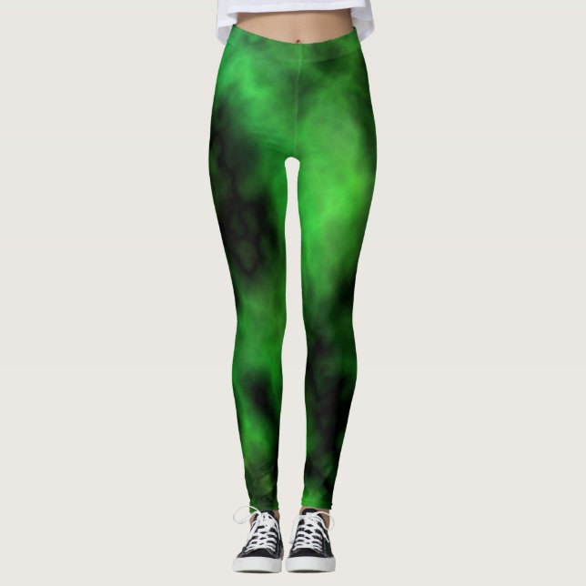 Funky Neon Grönt Emerald Halloween Abstrakt Leggings (Framsida)