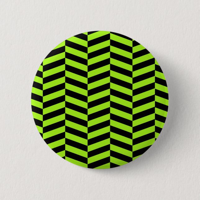 Funky Neon Grönt och Black Zig Zags Chevron Knapp (Framsida)