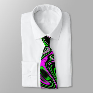 Funky Neon Grönt Rosa och svart Blöt Paint Swirl Slips