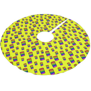 Funky Neon Rainbow Block Mönster Julgransmatta Borstad Polyester