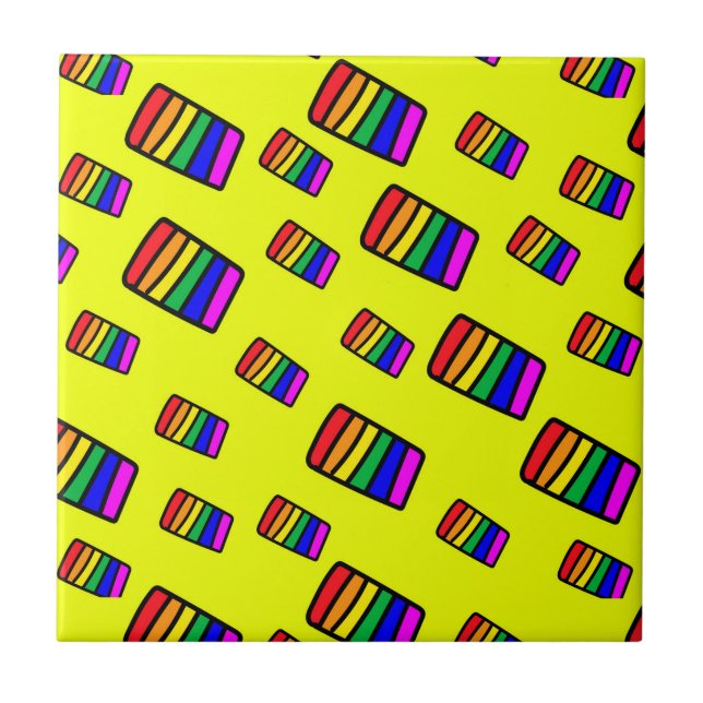 Funky Neon Rainbow Block Mönster Kakelplatta (Framsidan)