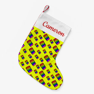 Funky Neon Rainbow Block Mönster Liten Julstrumpa