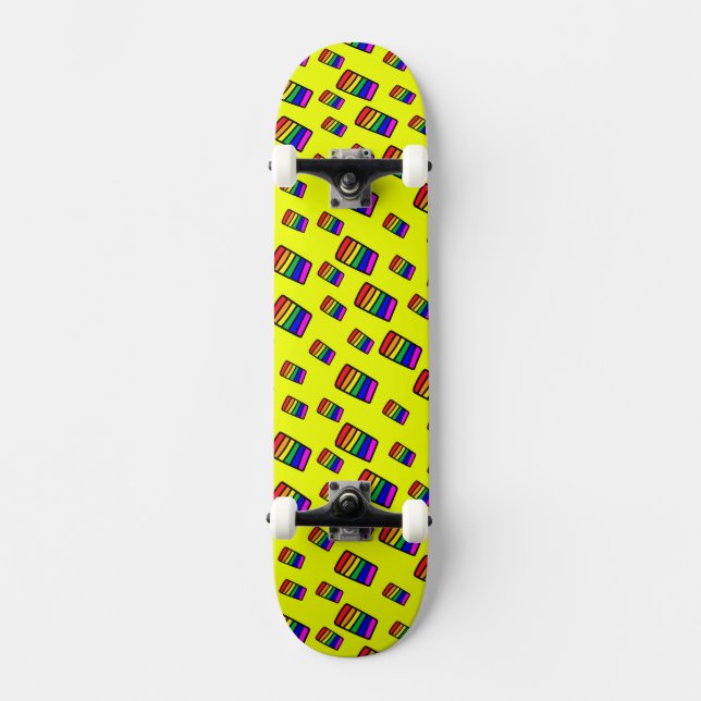 Funky Neon Rainbow Block Mönster Mini Skateboard Bräda 18,5 Cm (Framsida)