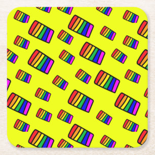 Funky Neon Rainbow Block Mönster Underlägg Papper Kvadrat