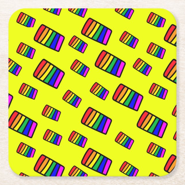 Funky Neon Rainbow Block Mönster Underlägg Papper Kvadrat (Framsidan)