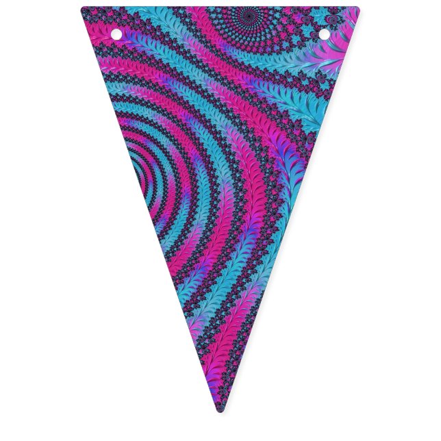 Funky Neon Vibrant Magenta och Cyan Spiral Fractal Vimplar (Första flaggan)