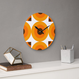 Funky Orange Brown Circles Art Mönster Stor Klocka