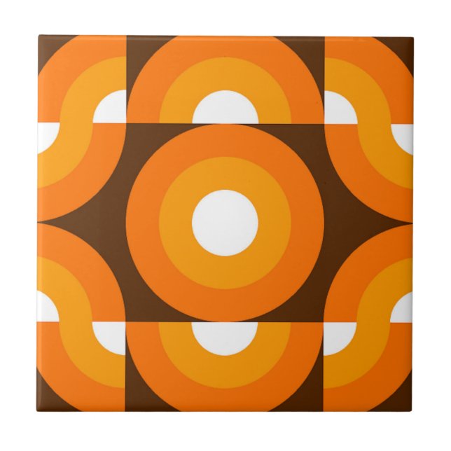 Funky Orange Brown Retro Circles Art Mönster Kakelplatta (Framsidan)