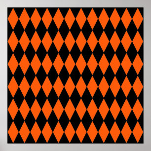 Funky Orange och Black Diamond Harlequin Mönster Poster
