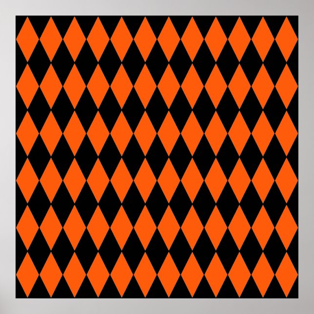 Funky Orange och Black Diamond Harlequin Mönster Poster (Framsidan)
